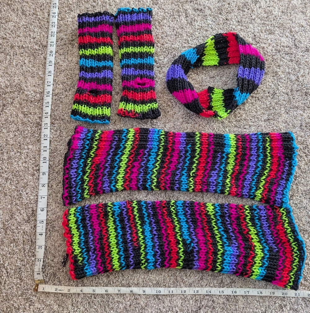 Colorful Striped Knit Accessories Set